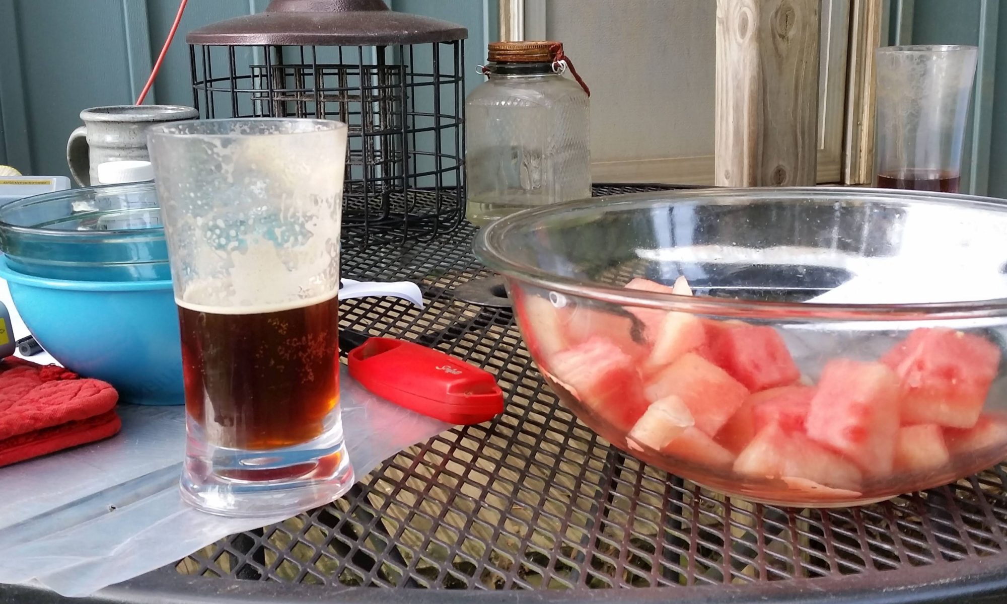 Beer and a little watermelon while brewing
